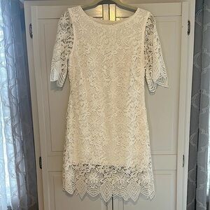 Anthropologie Charleston White Lace Scalloped Floral Dress